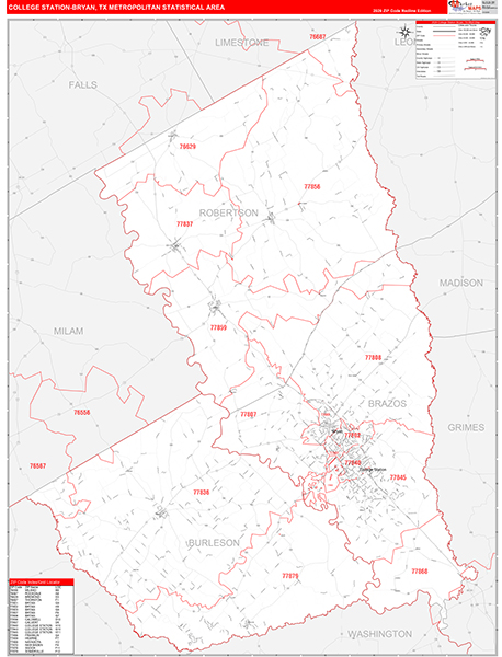 College Station-Bryan Metro Area Wall Map